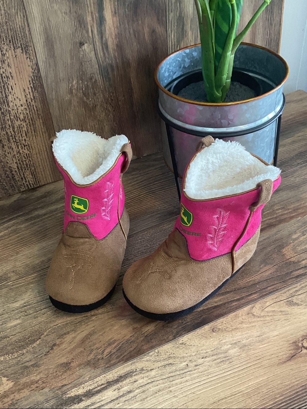 John Deere Brown & Pink Fleece-Lined Toddler Western Boots
